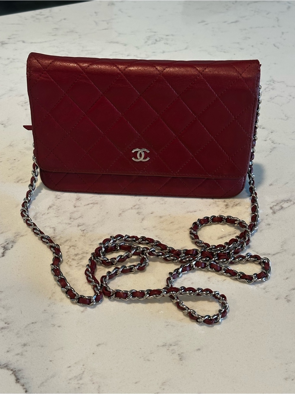 Authentic CHANEL Quilted Lambskin Crossbody bag - Deep Red